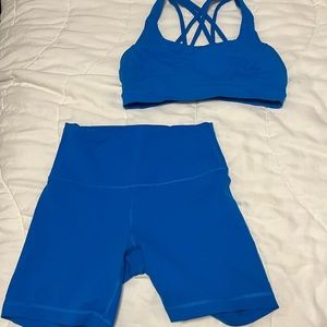 Blue Lululemon Shorts and Bra Set